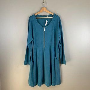 Soft Surroundings Womens Teal Long Sleeve Knit Sweatshirt Dress  Blue 2X